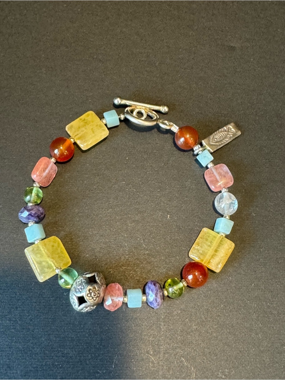 Handmade Multi-Color Glass Bead Toggle Bracelet - Size 7